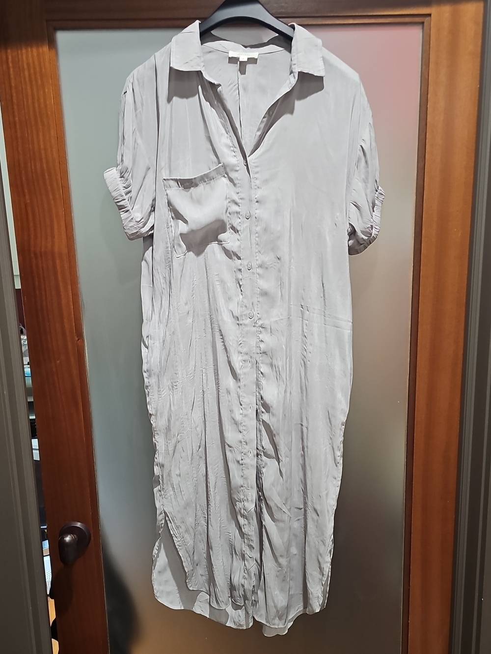 Light Gray Midi Shirt Dress with Pocket